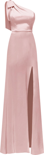 Women's Bow One-Shoulder Fluid Satin Maxi Dress with Full Skirt