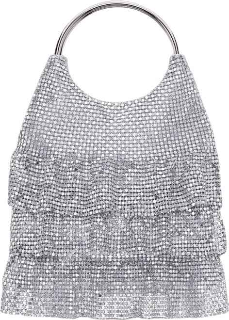 3-Tiered Crystal Mesh Ruffle Pouch Bag