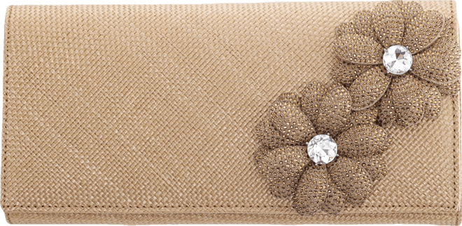 Double Crystal Flower Slim Clutch Bag
