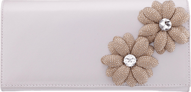 Double Crystal Flower Slim Clutch Bag