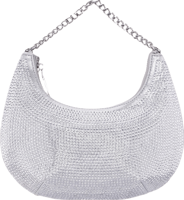 All Over Crystal Crescent Moon Crossbody Bag