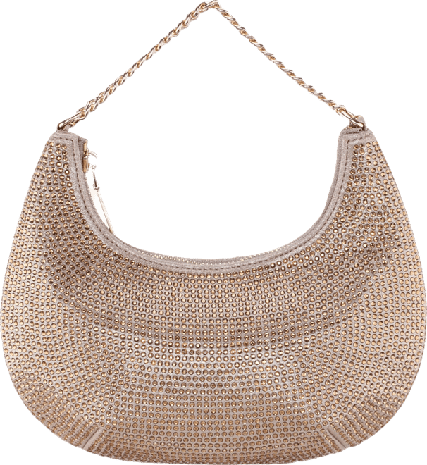 All Over Crystal Crescent Moon Crossbody Bag