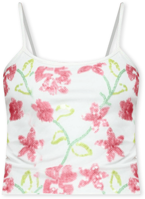 Womens Beaded Floral Embroidered Tank Top