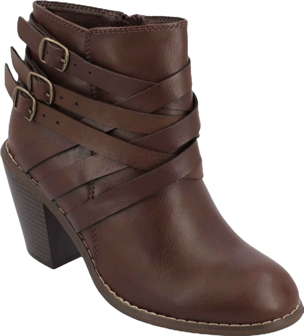 Women's Strap Round Toe Stacked Heel Dress Booties