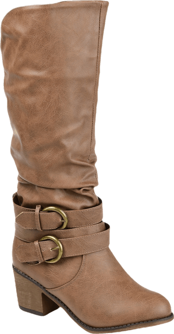 Women's Late Rouched Buckle Mid Shaft Block Heel Boots