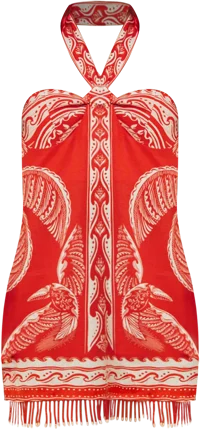 Majestic Coconut Tree Red Mini Linen Dress