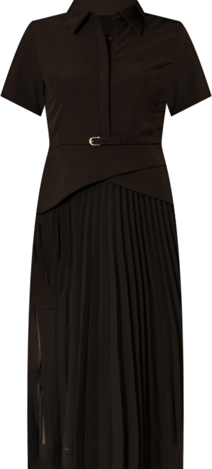 Women's Mixed-Media Pleated Midi Dress