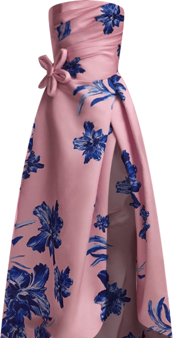Women's Dainty pink A-line maxi dress with blue-flowered pattern