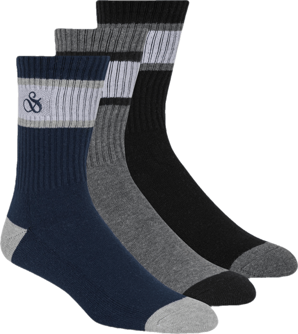 Men's 3-Pack Ribbed Cushion Crew Socks