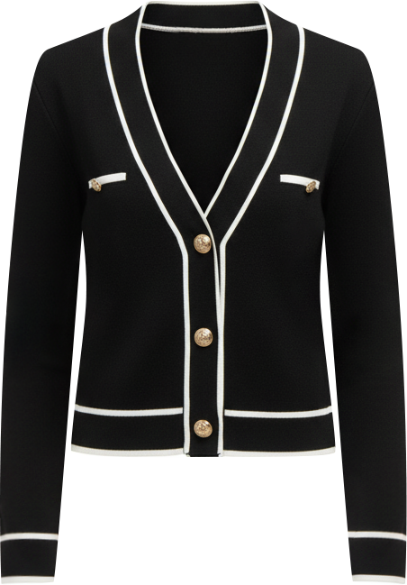 Women's Long Sleeve Contrast Trim Cardigan