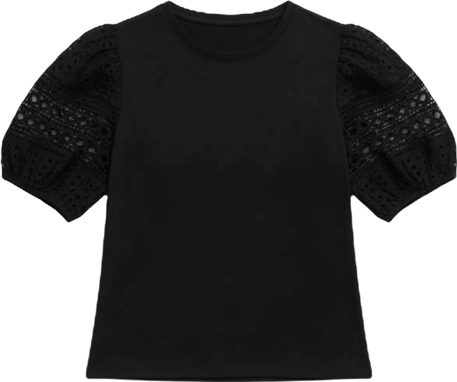 Women's Eyelet Puff Sleeve Top