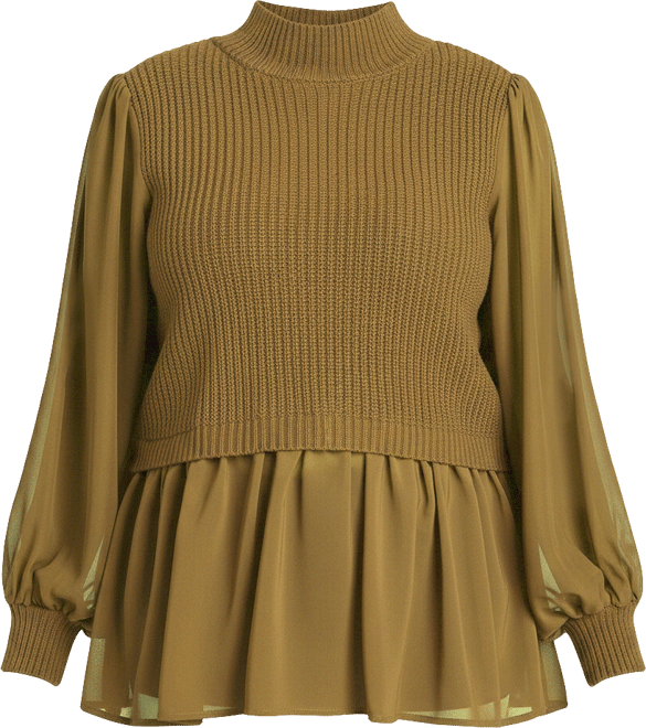 Women's Plus Size Twofer Sweater With Chiffon