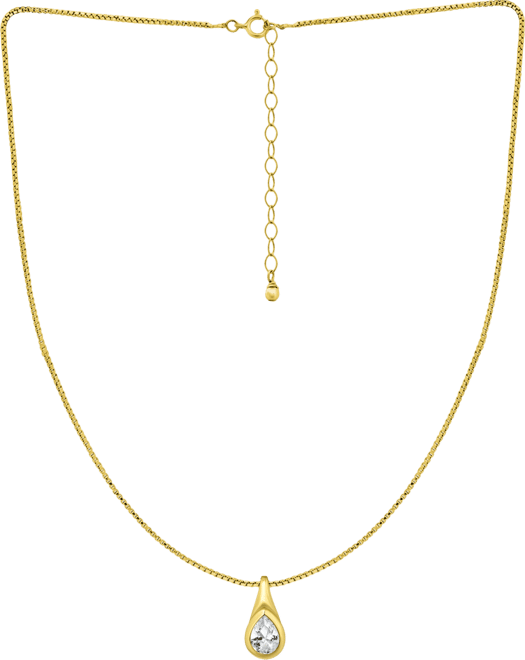 Cubic Zirconia Pear-Shaped Pendant Necklace in Sterling Silver, 16" + 2" extender, Exclusively at Macy's