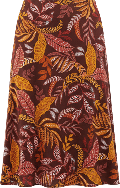 Plus Size Leaf Print Shine Midi Bias Skirt