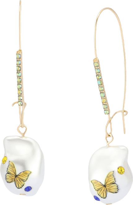 Faux Stone Backyard Butterfly Dangle Drop Earrings