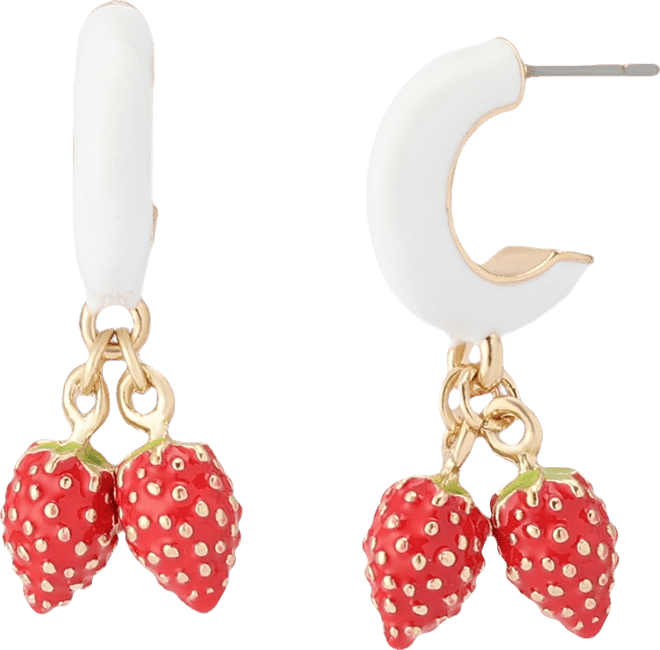 Backyard Strawberry Charm Huggies Earrings