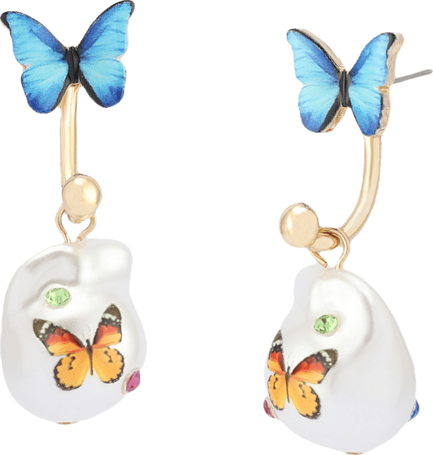 Faux Stone Backyard Butterfly Barbell Earrings