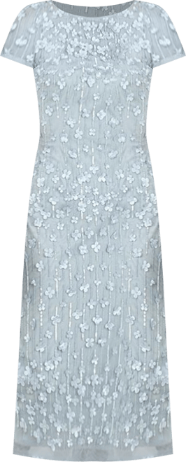 Women's 3D Applique Midi Dress with Cap Sleeves