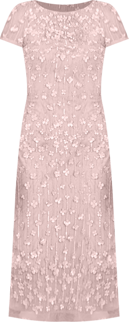 Women's 3D Applique Midi Dress with Cap Sleeves