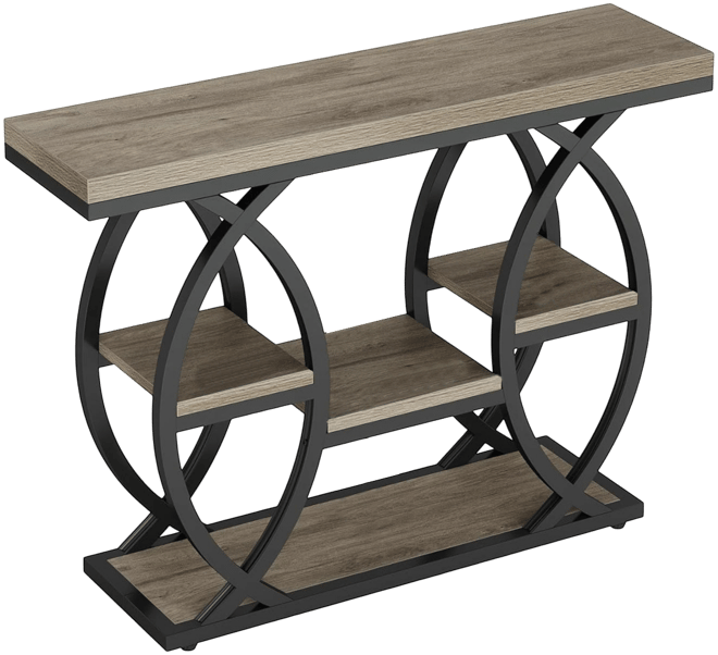 39.4" Console Table, Industrial 4-Tier Sofa Table Entryway Table with Storage Shelves, Narrow Wood Accent Tables with Metal Frame for