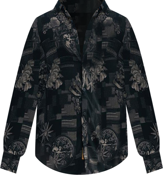 Men's Midnight Black Bloom-Imprint Shirt