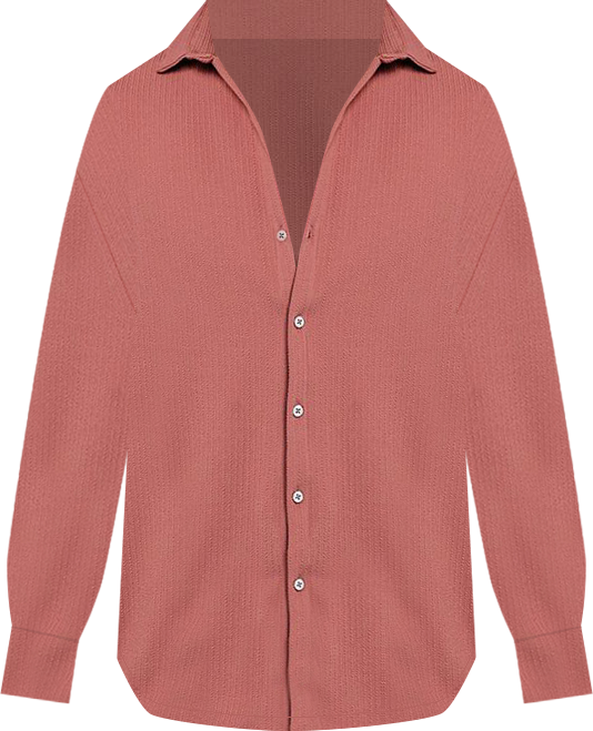 Men's Salmon Pink Stripe-Creased Shirt