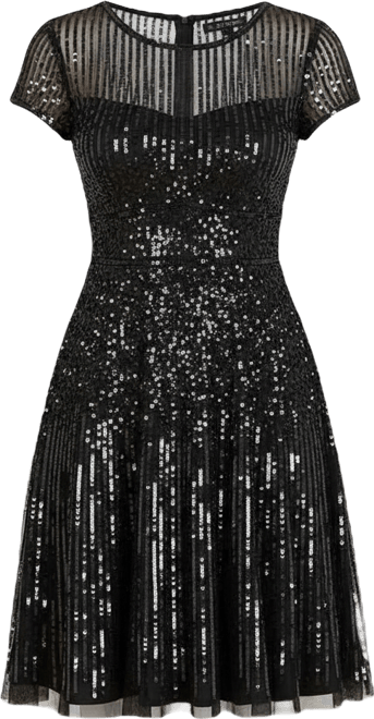 Women's Cap Sleeve Sequin Short Dress in Black