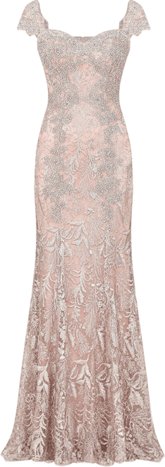 Women's Long Bell Sleeve V-Neck Beaded Gown