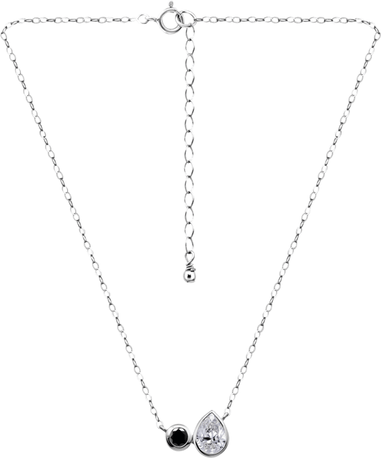 Black & White Cubic Zirconia Round & Pear Two Stone Pendant Necklace, 16" + 2" extender, Exclusively at Macy's
