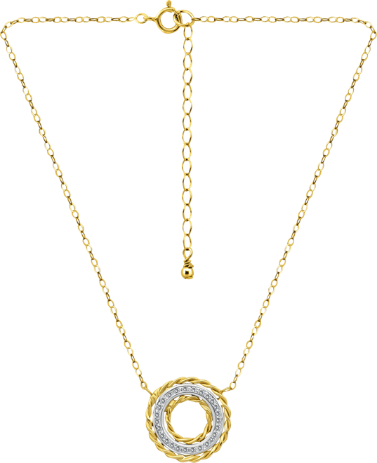 Cubic Zirconia Rope Framed Circle Pendant Necklace in Sterling Silver & 18k Gold-Plated Sterling Silver, 16" + 2" extender, Exclusively
