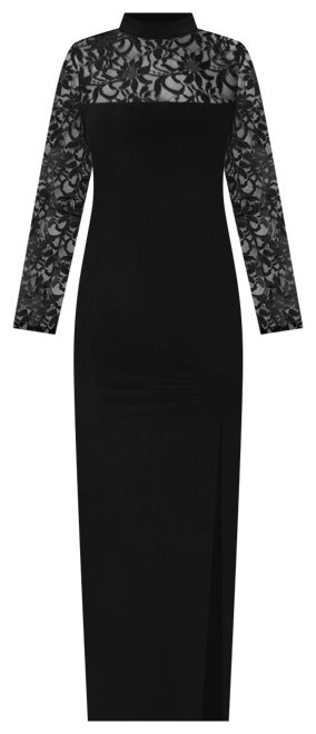 Women's Mock Neck Lace Bodice Maxi Dress