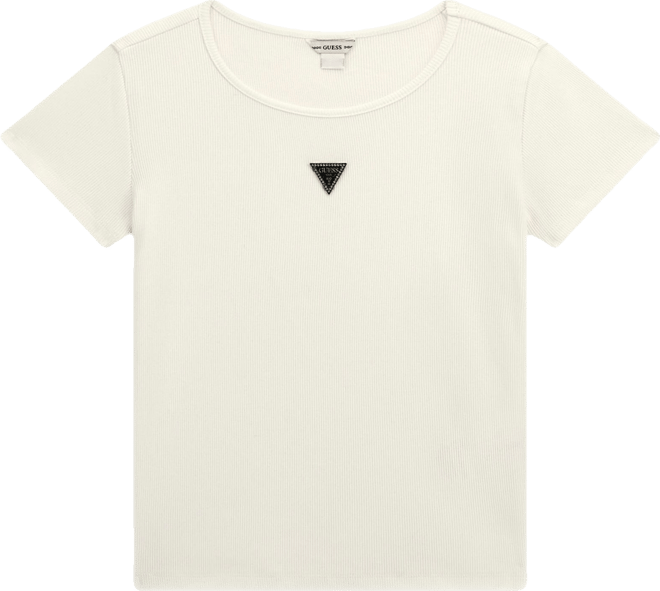 Big Girl Short Sleeve Knit Top with Metal Logo Plate