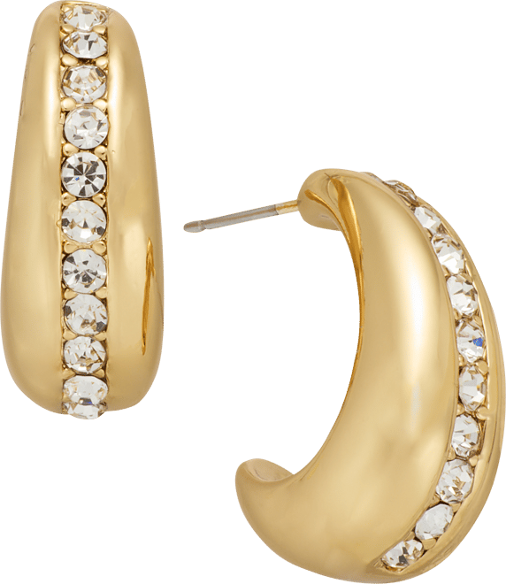 Gold-Tone Small Pave Huggie Hoop Earrings, 0.8", Exclusively at Macy's