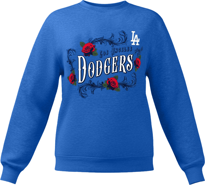 Women's Royal Los Angeles Dodgers Retro Roses Fleece Pullover Sweatshirt