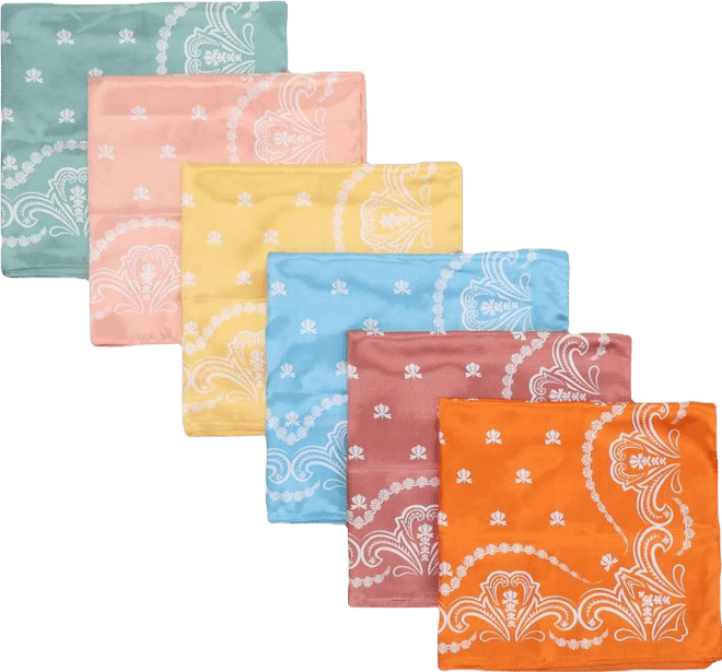 Bioworld Lightweight Satin Paisley Print 22"x22" 6-Pack Bandana Set