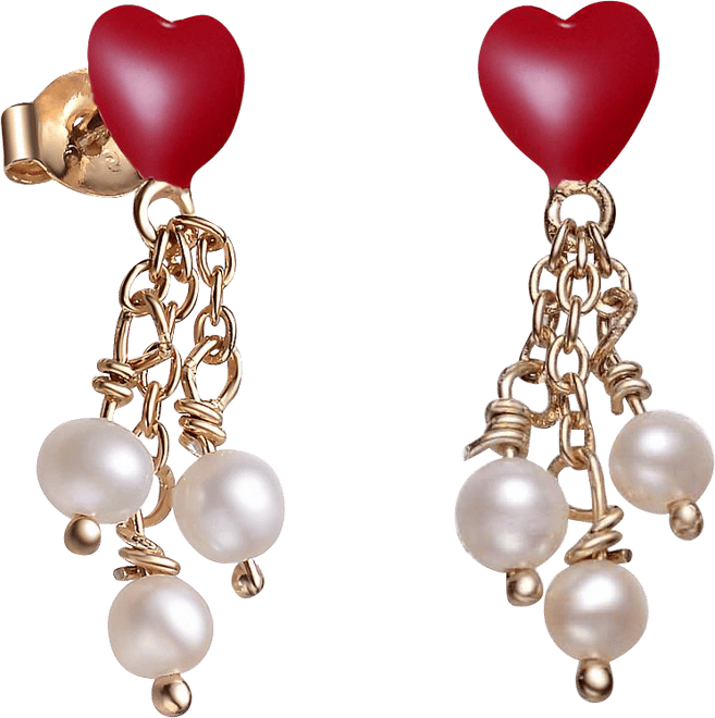 Sterling Silver Heart Shape Pearl Drop Earrings