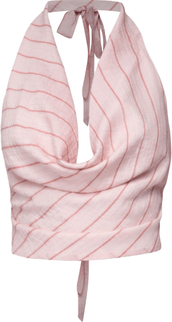 Women's Stripey Metallic Cowl Neck Halter Top