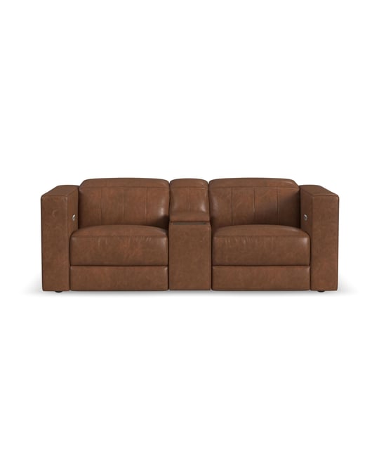 Austin 84" Chestnut Leather Power Reclining Loveseat with Console