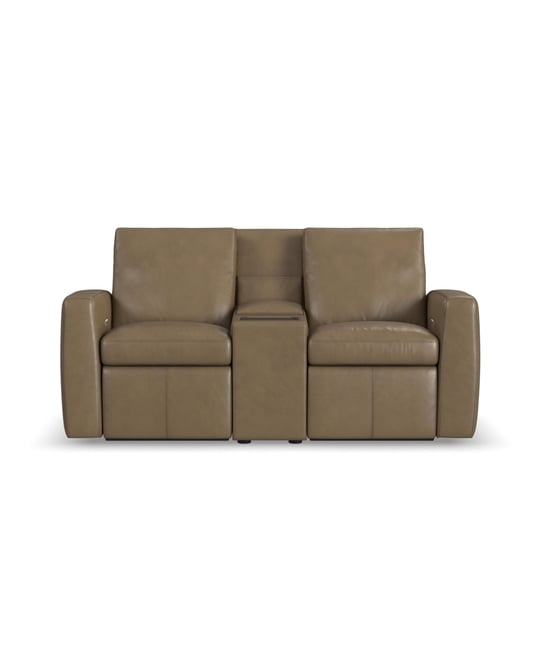 Aria 75" Fawn Leather Power Reclining Loveseat with Console