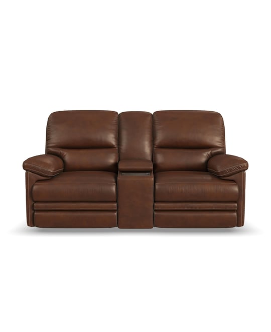 David 78" Pecan Leather Power Reclining Loveseat with Console