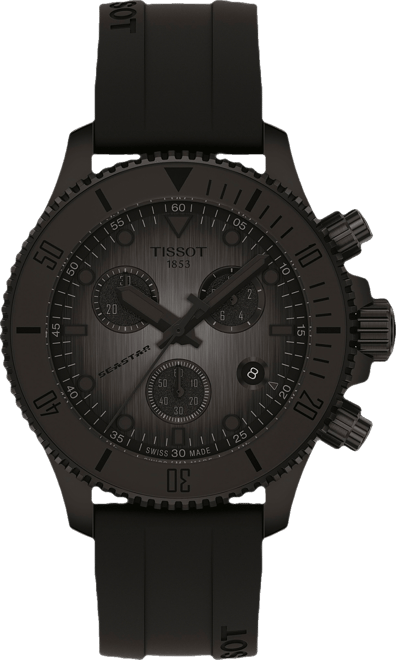 Men's Swiss Chronograph Seastar 1000 Black Rubber Strap Watch 38mm