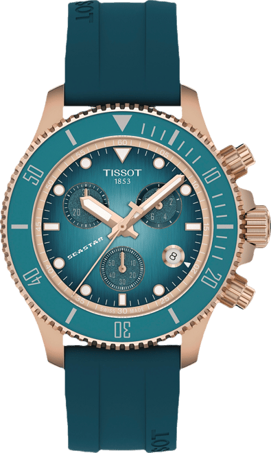 Men's Swiss Chronograph Seastar 1000 Blue Rubber Strap Watch 38mm