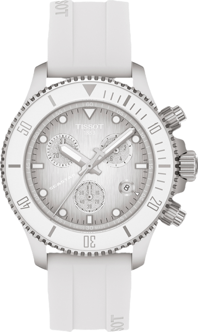 Men's Swiss Chronograph Seastar 1000 White Rubber Strap Watch 38mm