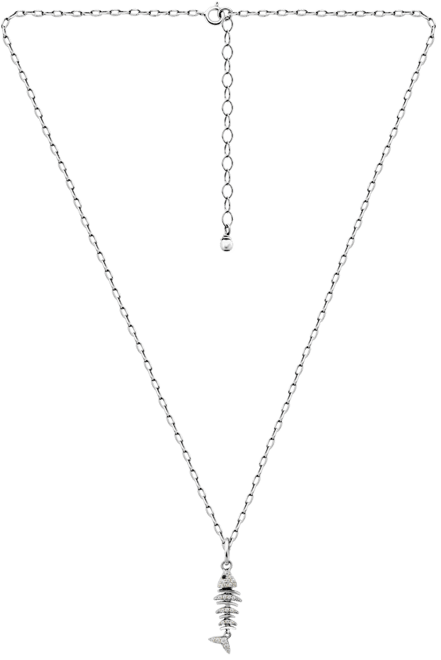 Cubic Zirconia Fishbone Pendant Necklace, 16" + 2" extender, Exclusively at Macy's