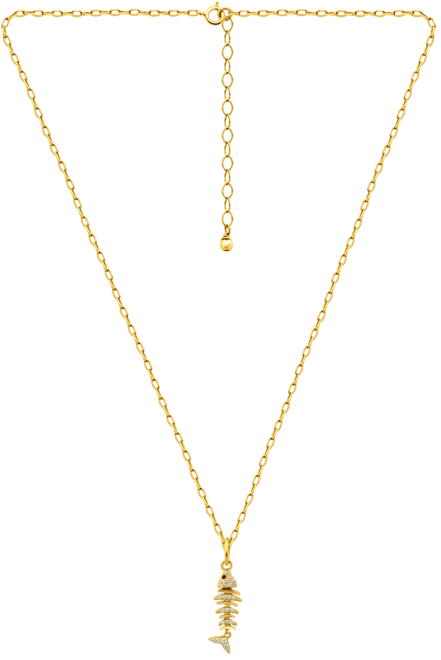 Cubic Zirconia Fishbone Pendant Necklace, 16" + 2" extender, Exclusively at Macy's