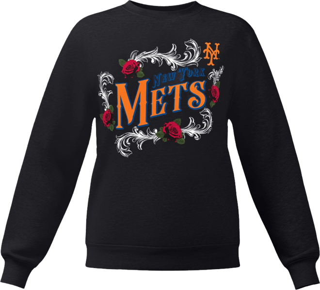 Women's Black New York Mets Retro Roses Fleece Pullover Sweatshirt