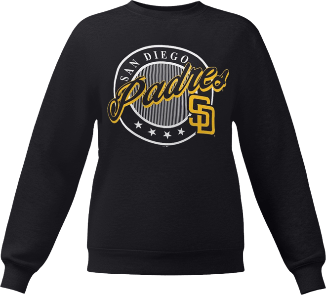 Women's Black San Diego Padres Pinstripe Circle Team Fleece Pullover Sweatshirt