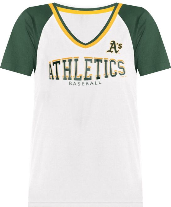 Women's&nbsp;White/Green Athletics Ball Park Raglan V-Neck T-Shirt