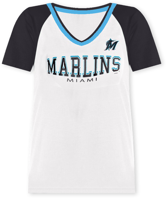 Women's&nbsp;White/Black Miami Marlins Ball Park Raglan V-Neck T-Shirt
