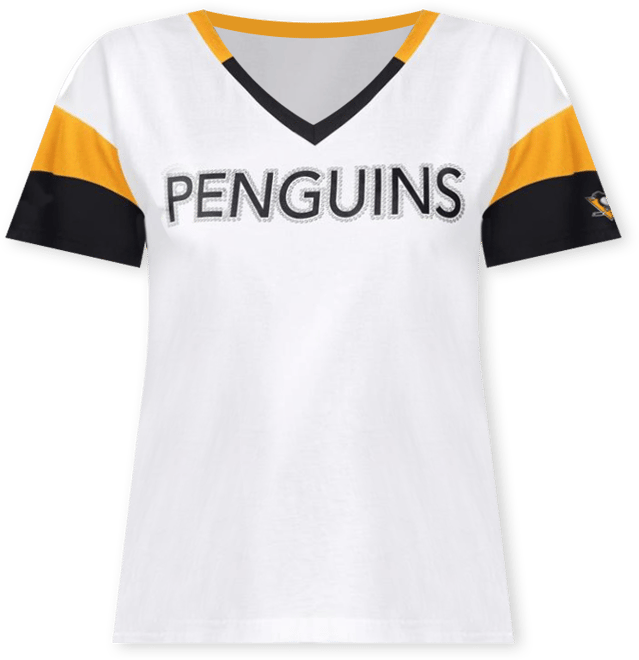 Women's&nbsp;White Pittsburgh Penguins Rink Oversized Rhinestone V-Neck T-Shirt